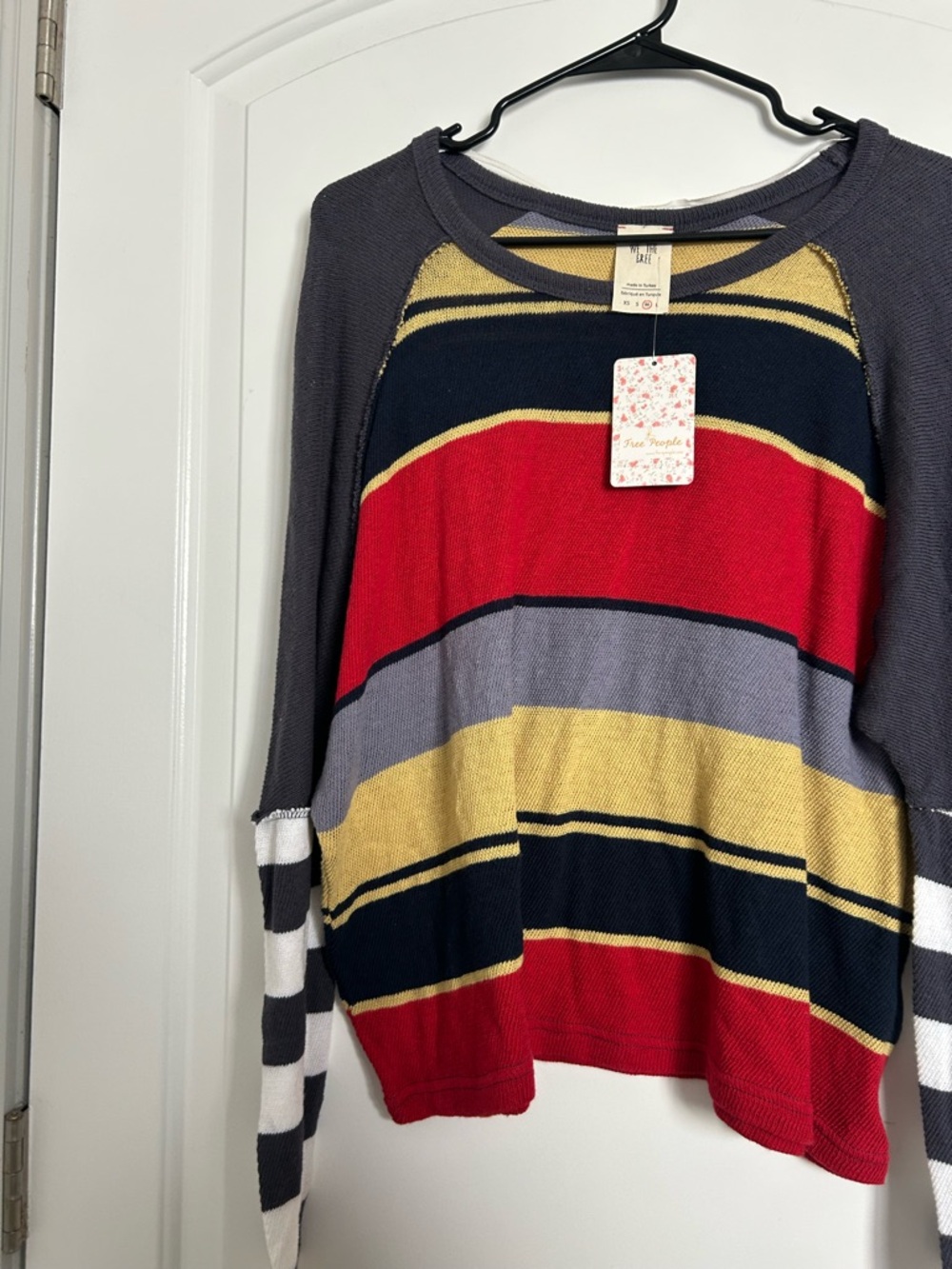 Free people Sunny Side Striped Long Sleeve Tee Size M retro boho chic NWT 70s - Picture 5 of 11
